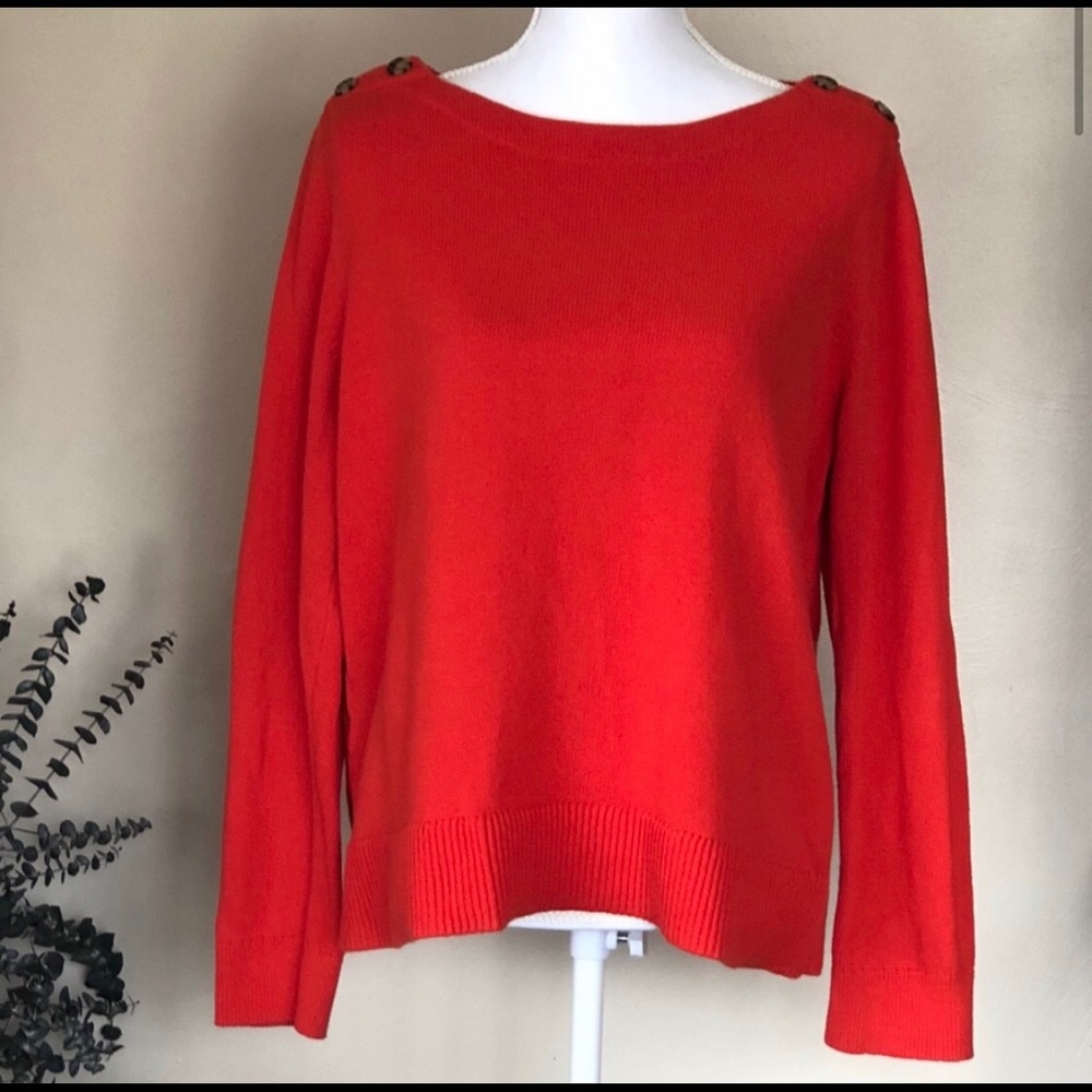 LOFT Sweater Size XL Burnt Orange Boat Neck Button Shoulder Cotton Knit EUC